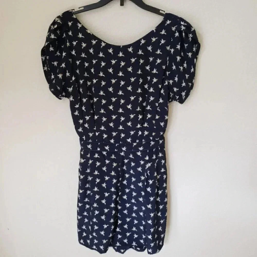 Aijek Bird Print Open Back Romper